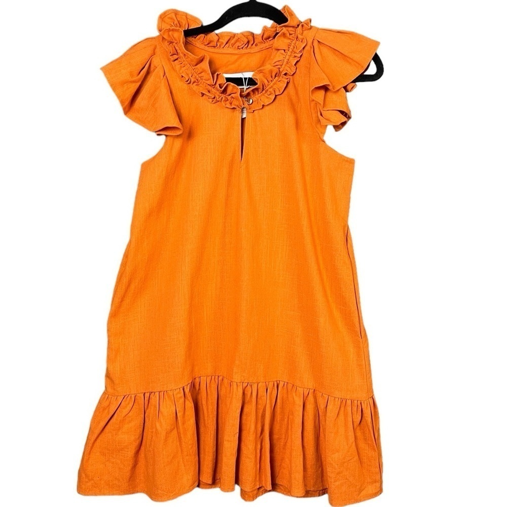 Never a Wallflower Rachel Cotton Ruffle Mini Dress Burnt Orange Women's Size XS
